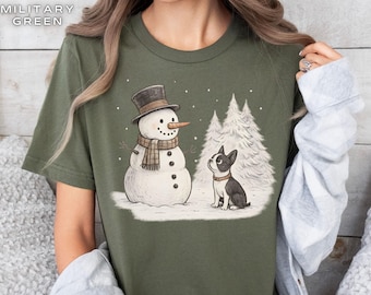 Camiseta de Boston Terrier de invierno, camiseta de Boston Terrier, camiseta para mamá de perro terrier, camiseta navideña de Boston Terrier, regalo para mamá de perro, camiseta de regalo para amantes de los perros