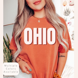 Camiseta Comfort Colors Ohio, camiseta gráfica Ohio, camiseta do orgulho estadual de Ohio, camiseta retrô Ohio com letras maiúsculas, camiseta minimalista Midwest Pride