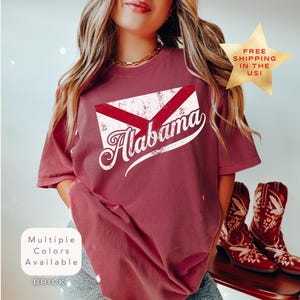 Distressed Comfort Colors Alabama Flag Shirt, Trendy Retro Alabama TShirt, Bama State Lover Gift T-Shirt, Vintage Bama State Pride Tee Shirt