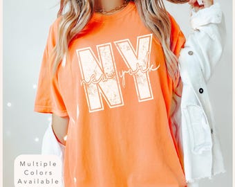 Distressed Comfort Colors New York Shirt, Oversize Trendy New York TShirt, Varsity Aesthetic New York Gift, Retro Vintage NY State Tee Shirt