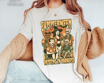 Retro Sommer-Halloween-T-Shirt Summerween-Shirt Strand-Skelett Ästhetik Lustig Spooky Saison T-Shirt Hot Ghoul Trendy T-Shirt Monster-Beach-Party