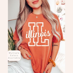 Distressed Comfort Colors Illinois Shirt, Trendy Retro Illinois TShirt, Varsity Aesthetic Illinois Lover Gift, Cute Illinois State Pride Tee