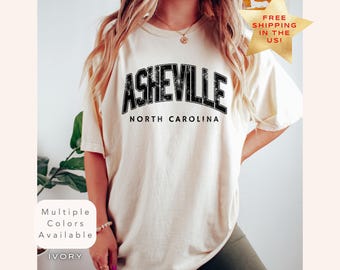 Comfort Colors Asheville North Carolina Shirt, Distressed Asheville Tee, Cute Trendy Asheville T-Shirt, Retro Varsity Style Graphic TShirt