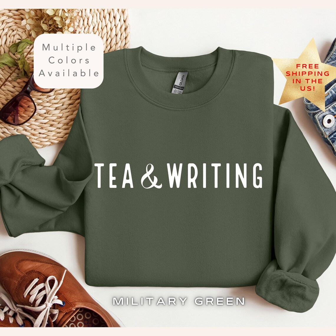 Tea and Writing Sweatshirt, Author Shirt, Writer Sweater, Book Launch ...