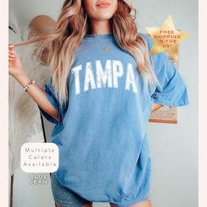 Comfort Colors Tampa Florida Shirt, Distressed Tampa Tee, Trendy Varsity Tampa T-Shirt, Retro Tampa City Graphic Tee, Vintage Travel Shirt