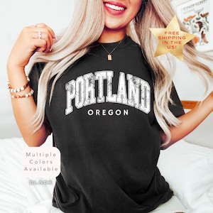 Comfort Colors Portland Oregon Shirt, Distressed Portland Tee, Cute Trendy Portland T-Shirt, Retro Varsity Style Graphic Portland OR TShirt