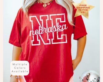 Distressed Comfort Colors Nebraska Shirt, Trendy Retro Nebraska TShirt, Varsity Aesthetic Nebraska Lover Gift, Cute Nebraska State Pride Tee