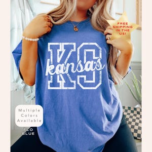 Distressed Comfort Colors Kansas Shirt, Trendy Retro Kansas TShirt, Varsity Aesthetic Kansas Lover Gift, Cute Kansas State Pride Tee Shirt