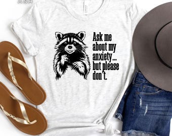 Camiseta divertida de mapache con ansiedad, camiseta divertida de mapache, camiseta sarcástica y desquiciada, camiseta ingeniosa sobre salud mental, camiseta vintage de humor sobre la ansiedad del mapache