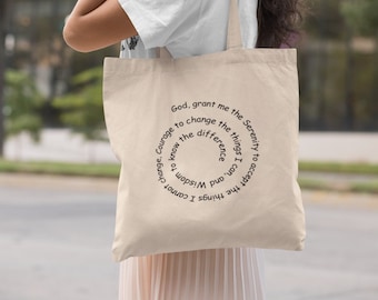 Serenity Prayer Tote Bag for Recovering Addicts, Serenity Prayer Purse, Serenity Prayer Bag for Alcoholic Anonymous, 12-step Tote Bag