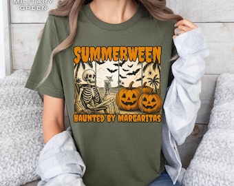 Camiseta de moda Hot Ghoul con temática de esqueleto playero, camiseta de verano para Halloween, camiseta divertida para fiestas en la playa, camiseta retro de Halloween de verano.