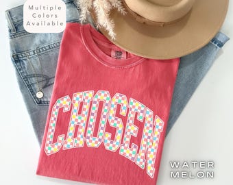 Komfortfarben kariertes gewähltes Shirt, christliches grafisches T-Shirt, glaubensbasiertes T-Shirt, positive Botschaft Shirt, religiöses Shirt, Geschenk für sie