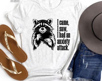 Camiseta divertida de mapache con ansiedad, camiseta divertida de mapache, camiseta sarcástica y desquiciada, camiseta ingeniosa sobre salud mental, camiseta vintage de humor sobre la ansiedad del mapache