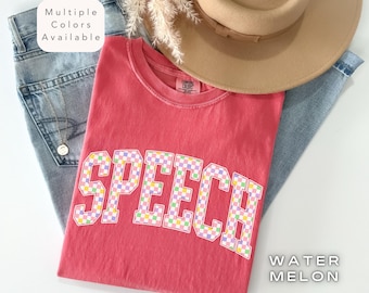 Comfort Colors Checkered Speech Shirt, Speech Language Pathologist Shirt, Trendy SLP Shirt, Speech Therapist TShirt, Speech Language Gift