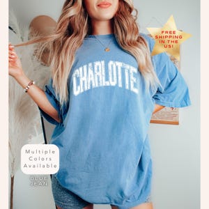 Comfort Colors Charlotte North Carolina Shirt, Distressed Charlotte Tee, Trendy Varsity Style Charlotte T-Shirt, Retro City Graphic Tee