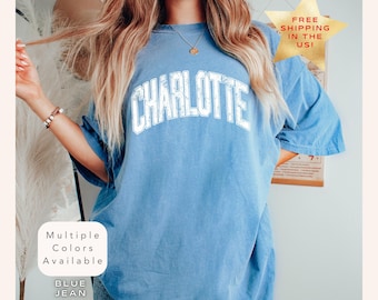 Comfort Colors Charlotte North Carolina Shirt, Distressed Charlotte Tee, Trendy Varsity Style Charlotte T-Shirt, Retro City Graphic Tee