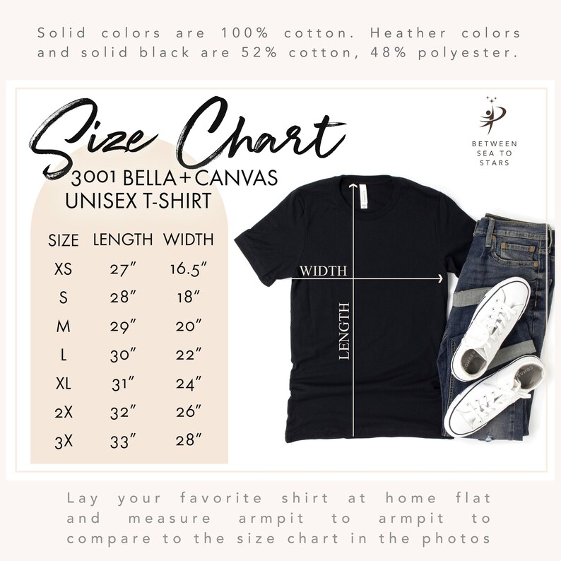 Peut inclure: Tableau des tailles pour un t-shirt unisexe, indiquant les mesures en pouces pour la longueur et la largeur. Le tableau comprend les tailles XS, S, M, L, XL, 2X et 3X. Un t-shirt noir est pr&eacute;sent&eacute; avec un ruban &agrave; mesurer indiquant la longueur et la largeur.