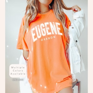 Comfort Colors Eugene Oregon Shirt, Distressed Eugene Oregon Tee, Cute Trendy Eugene T-Shirt, Retro Varsity Style Graphic Eugene OR TShirt
