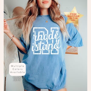 Distressed Comfort Colors Rhode Island Shirt, Trendy Retro RI TShirt, Varsity Aesthetic Rhode Island Gift, Cute Rhode Island State Pride Tee