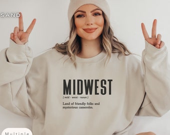 Sweat-shirt Midwest définition drôle, chemise dictionnaire Midwest, col rond tendance Midwest, pull cadeau pour les amoureux du Midwest, vêtements unisexes