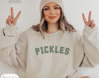 Collegiate Vintage Pickle Sweatshirt, Womens Canning Season Pickle Shirt, Pickle Lover Sweater, Fun Pickle Crewneck, Pickling Season Gift