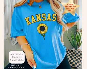 Comfort Colors Kansas Shirt, Trendy Kansas TShirt, Varsity Aesthetic Kansas Lover Gift, Kansas State Travel Tee Shirt, Sunflower T-Shirt