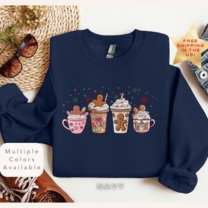 Gingerbread Christmas Coffee Shirt, Christmas Coffee Sweatshirt, Womens Holiday Sweater, Cute Xmas Coffee Lover gift, Latte Drink Crewneck