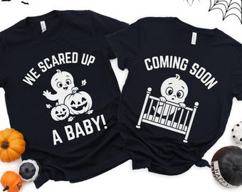 Matching Halloween Pregnancy Announcement Shirts, Funny Couples Halloween Pregnancy Reveal, Spooky Season Baby Reveal Tee, Mom & Dad Tshirts