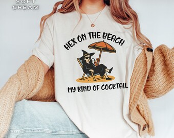 Camiseta de Halloween retro de verano con estética de esqueleto, camiseta de moda de fantasma sexy, camiseta de temporada espeluznante, camiseta divertida de verano de Halloween, camiseta de fiesta de monstruos en la playa