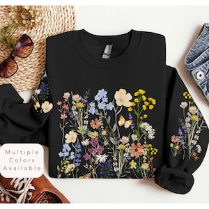 Vintage sweatshirt met wilde bloemen, boho cottagecore ronde hals, pastel botanische bloementrui, sweater Fairycore hippie, Moederdagcadeau