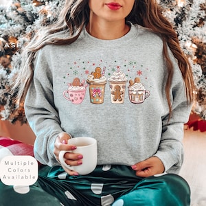 Gingerbread Christmas Coffee Shirt, Christmas Coffee Sweatshirt, Womens Holiday Sweater, Cute Xmas Coffee Lover gift, Latte Drink Crewneck