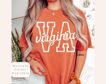 T-shirt Virginia Comfort Colors effet vieilli, T-shirt rétro tendance Virginia, Cadeau style universitaire Virginia, T-shirt vintage fierté de l'État de Virginie