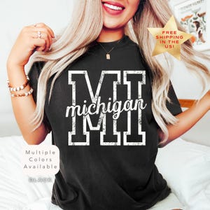 Distressed Comfort Colors Michigan Shirt, Trendy Retro Michigan TShirt, Varsity Aesthetic Michigan Lover Gift, Cute Michigan State Pride Tee