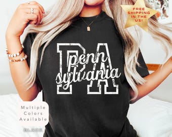 Maglietta Pennsylvania Comfort Colors effetto invecchiato, T-shirt PA retrò di tendenza, Regalo Pennsylvania in stile Varsity, Maglietta vintage orgoglio Pennsylvania