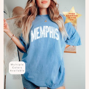 Comfort Colors Memphis Tennessee Shirt, Distressed Memphis Tee, Trendy Varsity Style Memphis T-Shirt, Retro City Tshirt, Vintage Travel