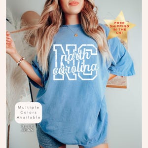 Distressed Comfort Colors North Carolina Shirt, Trendy Retro NC Shirt, Varsity Aesthetic North Carolina Gift, North Carolina State Pride Tee