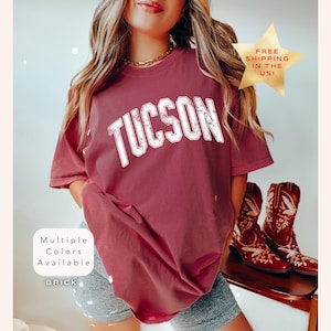 Comfort Colors Tucson Arizona Shirt, Distressed Tucson Tee, Trendy Varsity Tucson T-Shirt, Retro Tucson Graphic Tee, Vintage Travel Shirt