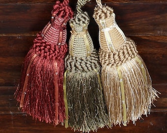 Handmade vintage style 6" key tassel used to embellish or decorate furniture, curtain, drapery, pillows or any craft project