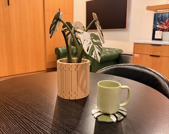 Monstera Living Room Butler | Variegated Magnetic Coaster Holder | Armchair Table