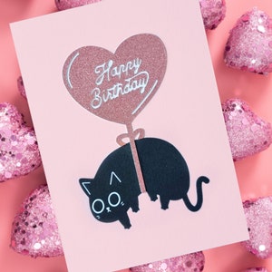 Happy Birthday Balloon Cat Handmade Card | Cat Birthday Card | Gift ...