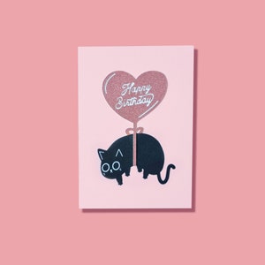 carte faite main de chat ballon de joyeux anniversaire | carte d'anniversaire de chat | Cadeau d'un chat | carte d'anniversaire de chat 3D | Invitation d'anniversaire de chat | Anniversaire du chat noir