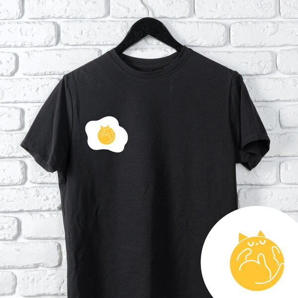 Camiseta de gato Eggcellent HOMBRE / Camiseta Desayuno de gato / Regalos de gato naranja / Gato de yema de huevo / Pegatina del club de desayuno / Camisa de huevo de gato