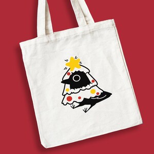 Xmas Raven Tote Bag | Crow Christmas Print | Canvas Tote Bag | Stockings Fillers |  Christmas Shopping Bag | Crow art | Cute Bird Xmas