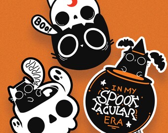 Halloween Black Cat Sticker Bundle | Spooky Cute Decals