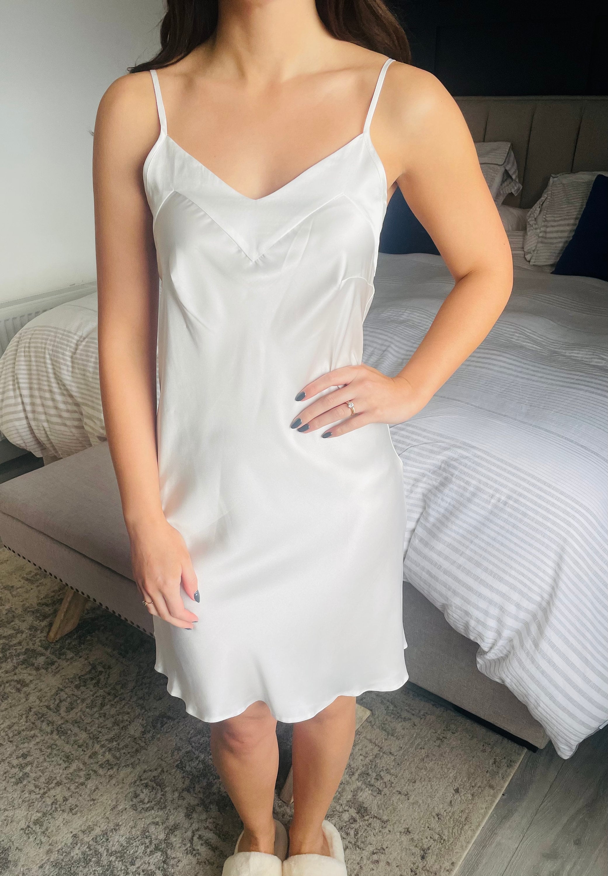 white satin slip nightgown