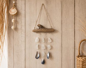 Sea Glass, Driftwood, Sea Shell Wall Hanging/ Wind Chime/ Suncatcher - Handmade in Scotland