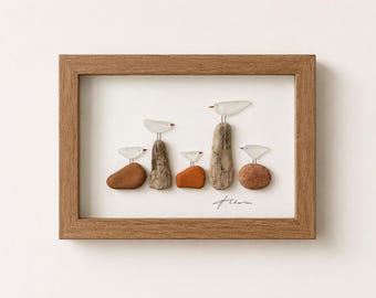 Sea Glass Bird Wall Art – Coastal Cluster Handmade Scotland Driftwood Stones