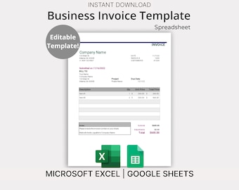 Modelo de fatura comercial para Microsoft Excel e Planilhas Google - modelo de planilha fácil de usar para pequenas empresas