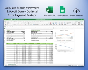 Early Mortgage Payoff Calculator Spreadsheet (Green) - Mortgage Tracker for Microsoft Excel & Google Sheets