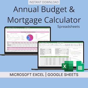 Mortgage Calculator & Annual Budget Spreadsheet Templates (Pink/Green) - Mortgage Tracker/Budget Template for Microsoft Excel/Google Sheets